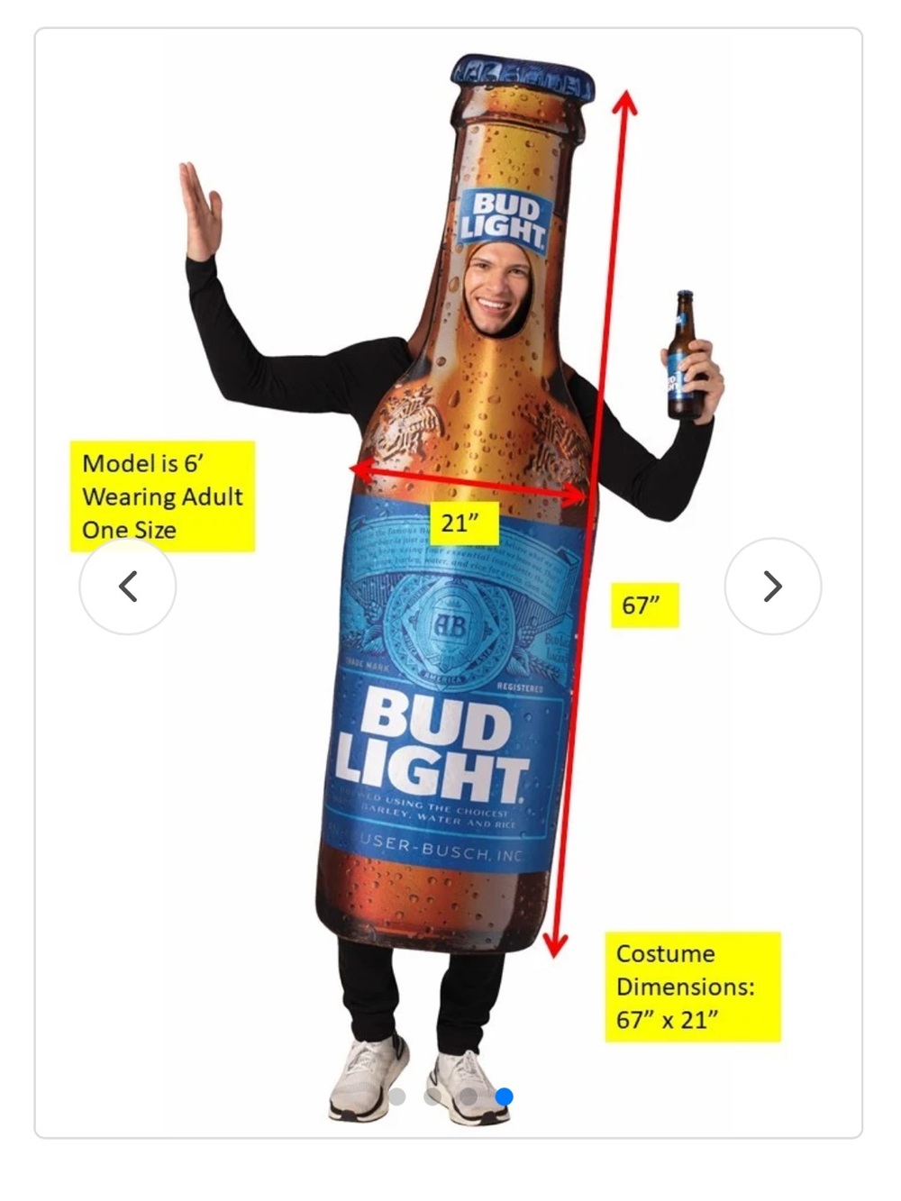 Bud Light Beer Bottle Costume, Adult One Size